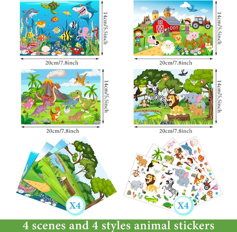 Spakon 32 Sheets Scene Stickers for Kids - DIY Animal Mix and Match Stickers for Birthday Party Favor.
