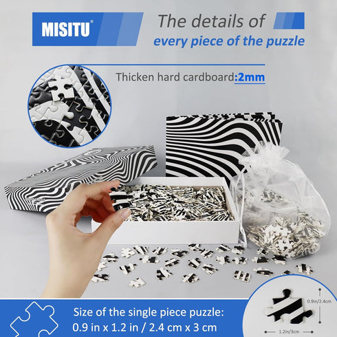 MISITU 1000 Pieces Jigsaw Puzzles for Adults, Black and White Strips, Challenging Abstract Puzzles, 28 x 20 inch