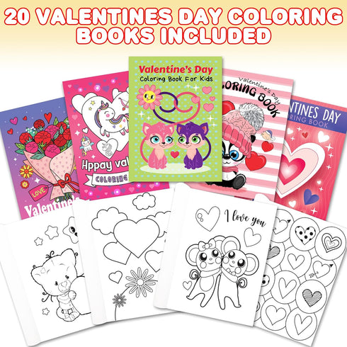 20 Packs 5" 7" 5 Set ArtCreativity / X Valentines Day Mini Coloring Books for Boys and Girls Children, Designs