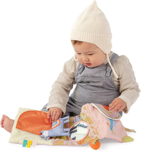 Manhattan Toy Llama Themed Soft Baby Activity Book with Squeaker, Crinkle Paper, Baby-safe Mirror