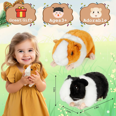2pc Guinea Pig Stuffed Animals, Realistic Plush Cute Plushie Toys for Kids Birthday