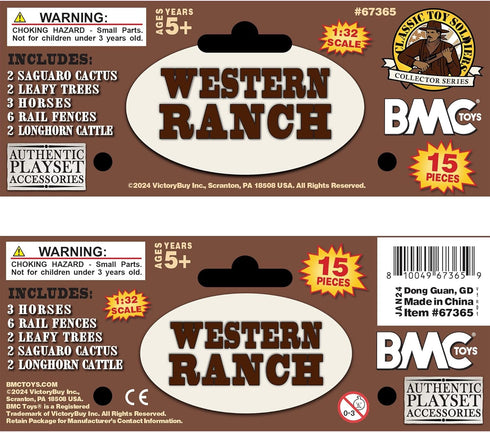 BMC CTS Rustic Western Ranch - 15pc Plastic Figure Playset, Diorama Accessories