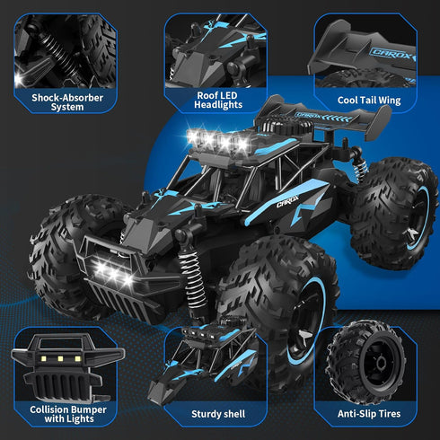 2.4GHz 25KM/H 1:18 1800mAh 6+ Carox Remote Control Car, High Speed RC Car, Off-Road Monster Truck with LED Lights
