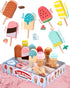 Wooden Ice Cream Toys Kitchen Play Store - Play Kitchen Accessories for Toddlers 3-5, Scoop, Menu & Fake Money