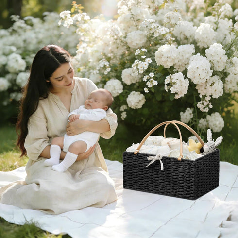 Angelhood Large Paper Rope Diaper Caddy, Baby Essentials Organizer, Portable Baby Shower Baskets Gift Bin, Car Storage