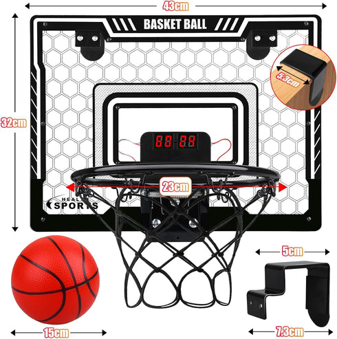 Indoor Mini Basketball Hoop with LED Light/Scoreboard, Over The Door Basketball Toy for Kids