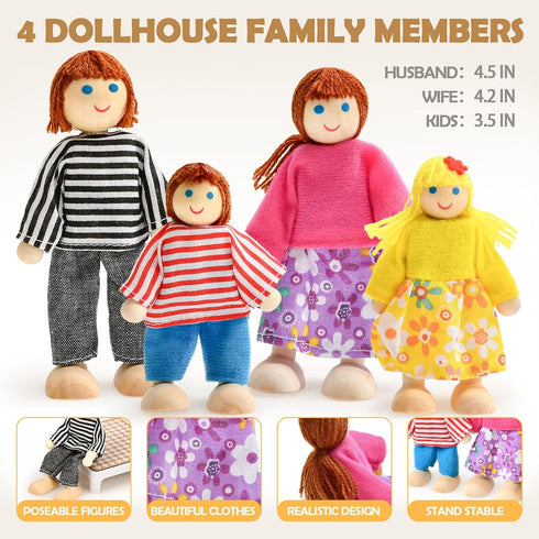 Set, 36PCS 5 4 3 4 5 6 Toyssa Dollhouse Furniture Beech Wood and Plastic Miniature Doll House Accessories with Modern