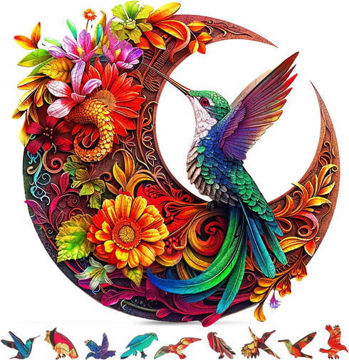 Unique Wooden Puzzles for Adults, Hummingbird Puzzle 200 Pieces 11.4" x 11.4",
