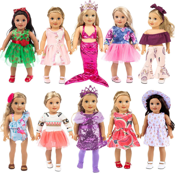 ebuddy 10 Set 18 Inch Doll Clothes and Accessories - Fashion Doll Clothes Fit for 18 inch Girl Doll