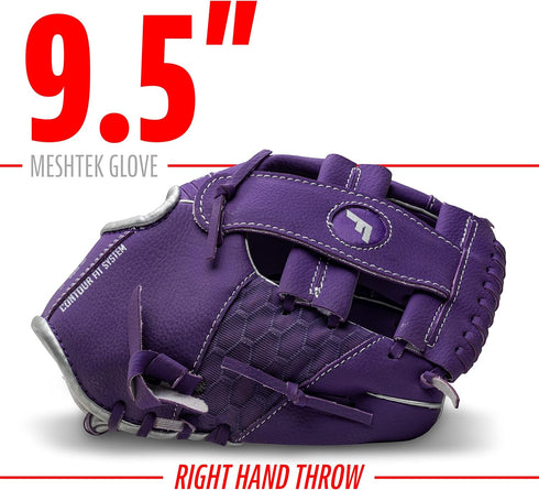 Franklin Sports Kids Baseball Glove + Foam Ball Set, Meshtek Youth Teeball Gloves for Kids + Toddlers, 9.5" Inch