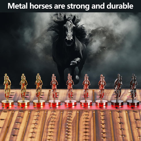 11 2 Sets Dice,2 100 Horse Racing Board Game Thickened Solid Wood Finish Line Horse Race Game with Metal Horses