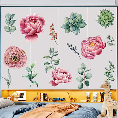 Amaonm Removable 3D Pink Red Peony Flowers Wall Decal - DIY Peel and Stick Art Decor for Kids Bedroom