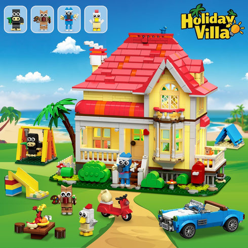 Set Playset 6+ HOGOKIDS Girls House Building with LED Lights Girl Friends Family House Block Toy, House with Car
