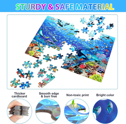 Puzzles for Kids Ages 4-10 - Underwater Scene - 100 Pieces Jigsaw Puzzle for Learning Educational Fun