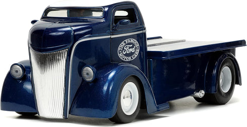1:24 1947 Jada Toys Just Trucks Ford COE Flatbed Die-cast Car Dark Blue/White with Tire Rack, Toys for Kids and Adults