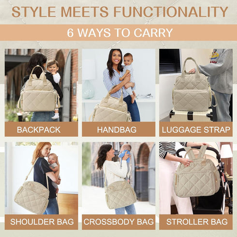 Mozzilog 6 1 Backpack, Mommy Large Diaper Bags with Changing Pad, in Travel Diapers Baby Bag for Mom Quilted Daipering