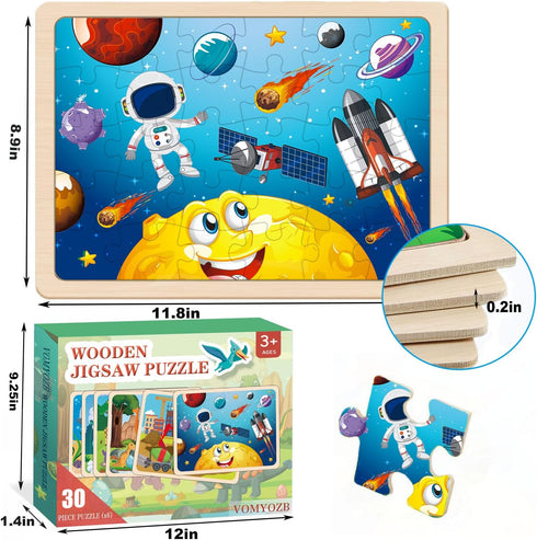 Wooden Puzzles for Kids Ages 4-6, 6 Packs 30 PCs Jigsaw Puzzles for Learning Educational Toys for Boys and Girls