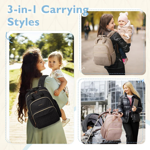 mommore Backpack, Large-27L) Diaper Bag Stylish Travel Baby Bag with Insulated Pockets, Changing Pad and Stroller