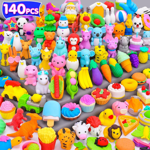 Palmatte 140PCS Mini Animal Erasers for Kids, Cute Desk Pets for Classroom Rewards and Party Favors