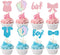 Gyufise 24 Pack Cupcake Toppers, Glitter Onesie Jumpsuit Footprint Bow Tie Picks for Baby Shower Birthday
