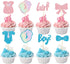Gyufise 24 Pack Cupcake Toppers, Glitter Onesie Jumpsuit Footprint Bow Tie Picks for Baby Shower Birthday