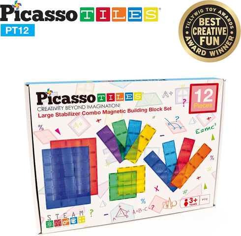PicassoTiles Kids Toy Magnetic Building Blocks, Supersized Large Stabilizer Base for Education and STEM Learning