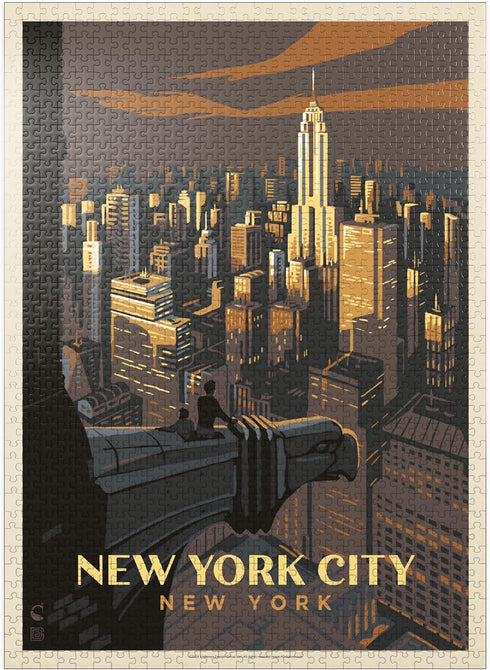 MyPuzzle New York City: Vintage Poster Eagle's View - Premium 1000 Piece Jigsaw Puzzle for Adults