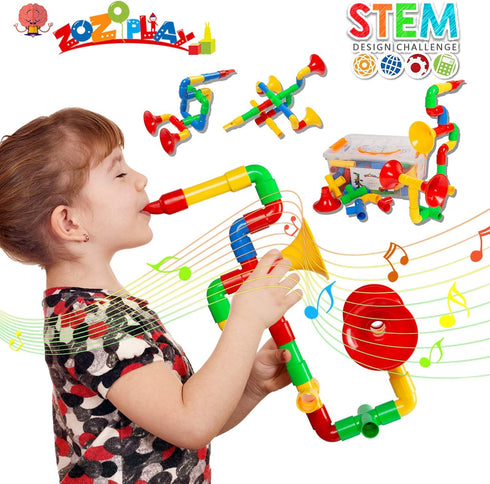 ZOZOPLAY STEM Toys Tube Locks, 72 Piece Educational Building Block Set with Wheels for Boys Girls