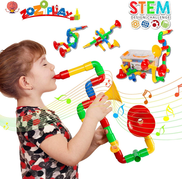 ZOZOPLAY STEM Toys Tube Locks, 72 Piece Educational Building Block Set with Wheels for Boys Girls