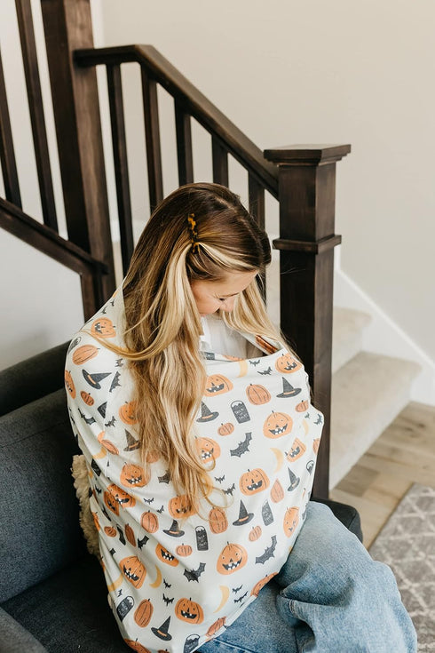 5 1 Baby Car Seat Cover Canopy and Nursing Cover Multi-Use Stretchy in Gift"Trick" by Copper Pearl