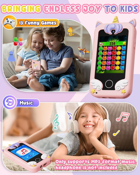 UCIDCI Kids Smart Phone Toys for Girls Ages 3-7 with Dual Camera - Learning Games & MP3 Music Player Toy