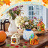 12 Sets Wooden Fall Halloween Houses, DIY Unfinished Craft Kit with Pumpkin Decor and Watercolor Pens