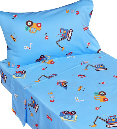 J-pinno Cars Vehicles Digger 100% Cotton 3 Pieces Cartoon Toddler Sheet Set for