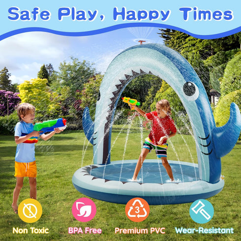 360 Spray,4 Summer 3-8 Gleamkid Giant Shark Sprinkler for Kids - Inflatable Water Toys Splash Pad with PCS Plastic Toss