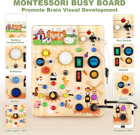 1-3 10 19 1+ Busy Board for Toddlers - Montessori Educational Sensory Toy with Switches & Lights, Activity Board