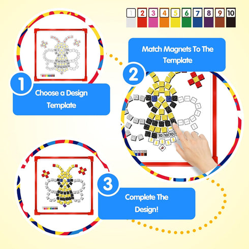 GLEEHAPY Educational STEM Toy, Mosaic Magnetic Puzzle with 300 Foam Building Blocks, Math Counting Activities