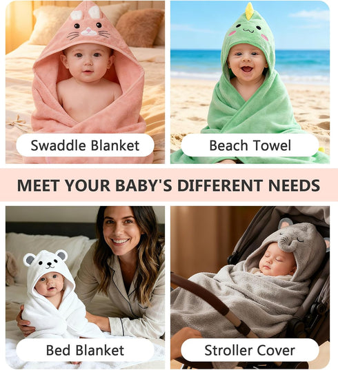 Spearlcable 12 Set 4 Pack 8 PCS Baby Bath Towels - Animal Hooded Baby Towels Robe + Soft Washcloths, Ultra Absorbent