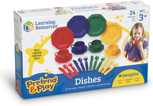 Set, 24 Set, 3+ Learning Resources Play Dishes, Colorful Kitchen Toy Plate Piece Ages