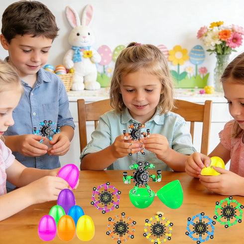 Bailiyake 24 Set Prefilled Easter Eggs with Fingertip Spinner Sensory Toys,Transformable Chain Robot Fidgets Spinners