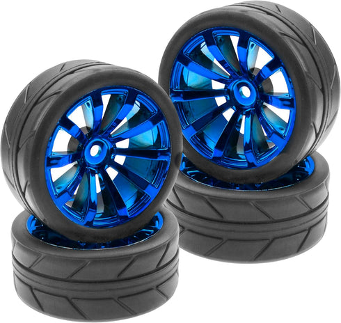 ShareGoo OD 2.55" Rubber Tires with Plastic Wheel Rims 12mm Hex, Compatible with HSP Tamiya Kyosho Traxxas