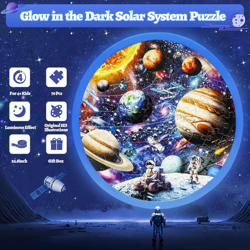 Glow in The Dark Solar System Jigsaw Puzzles, 70 Pieces for Kids Ages 4-8, Educational Floor Puzzle Toys