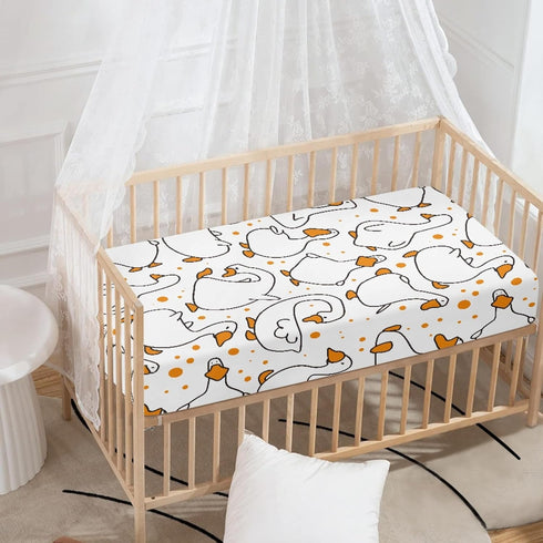 Winpema 28"x52" Cartoon Goose Fitted Crib Sheet White Goose Baby Crib Sheet Fit Standard Crib and Toddler Mattress,Crib