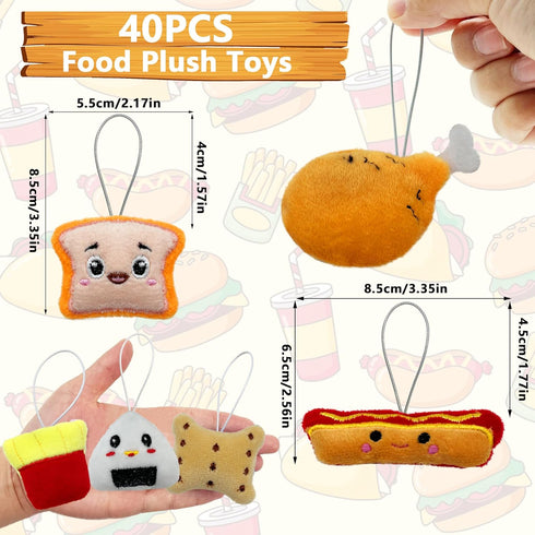 40 PCS Mini Food Plush Toy Set Cute Small Food Stuffed Toy Keychain for Party Favors Keychain Ornament for Goody Bag Easter Egg Stuffers Carnival Birthday Party Classroom Prizes