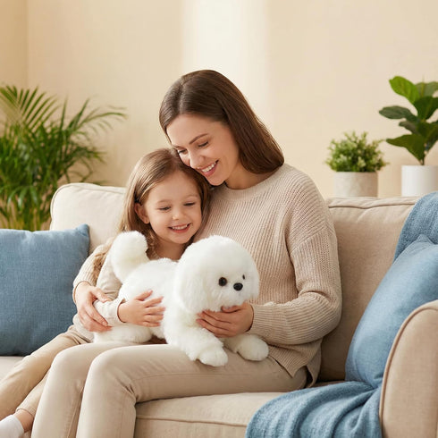 12" CU-MATE Plush Maltese Dog Toys, Simulation-Realistic & Lifelike Soft Stuffed Animal Dog, Handmade Lying Stuffed Dog