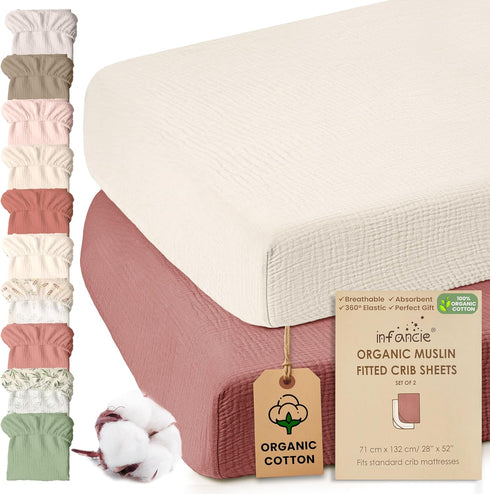 100% Organic Cotton Muslin Crib Sheets (Set of 2) Soft & Breathable