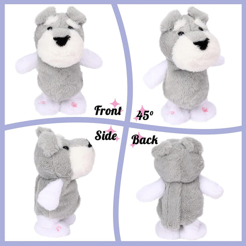 Hopearl Talking Schnauzer Plush Toy, Singing Dog that Repeats What You Say, 8'' Gift for Toddlers
