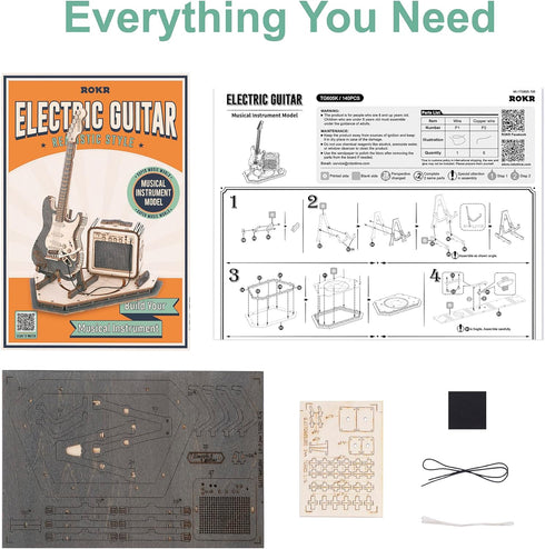 ROKR Wooden 3D Guitar Puzzle - Musical Instrument Model Kit for Teens and Kids, DIY Desk Decor