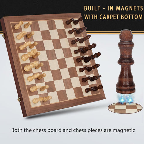 Jumlys Set, 15" 2 Set Magnetic Wooden Chess Folding Chess Board with Extra Queens, Portable Travel Chess with Pieces