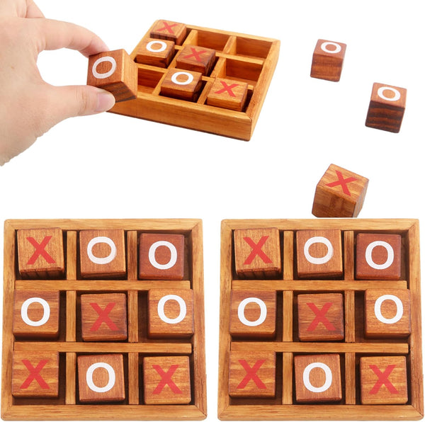3 Sets Wooden Tic Tac Toe Games - Classic 3D Blocks Toys for Kids & Adults, Tabletop Strategy Games