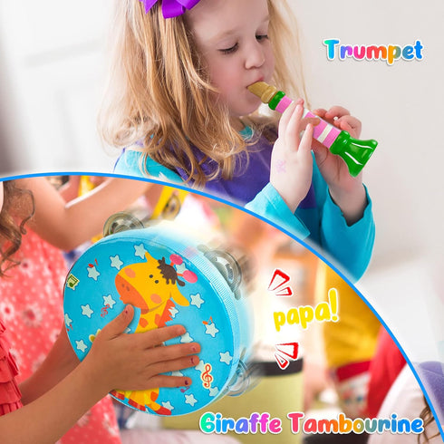 Kids Musical Instruments, Wooden Toys Set for Toddlers Age 2-4 with Xylophone Maracas Tambourine Birthday Gift